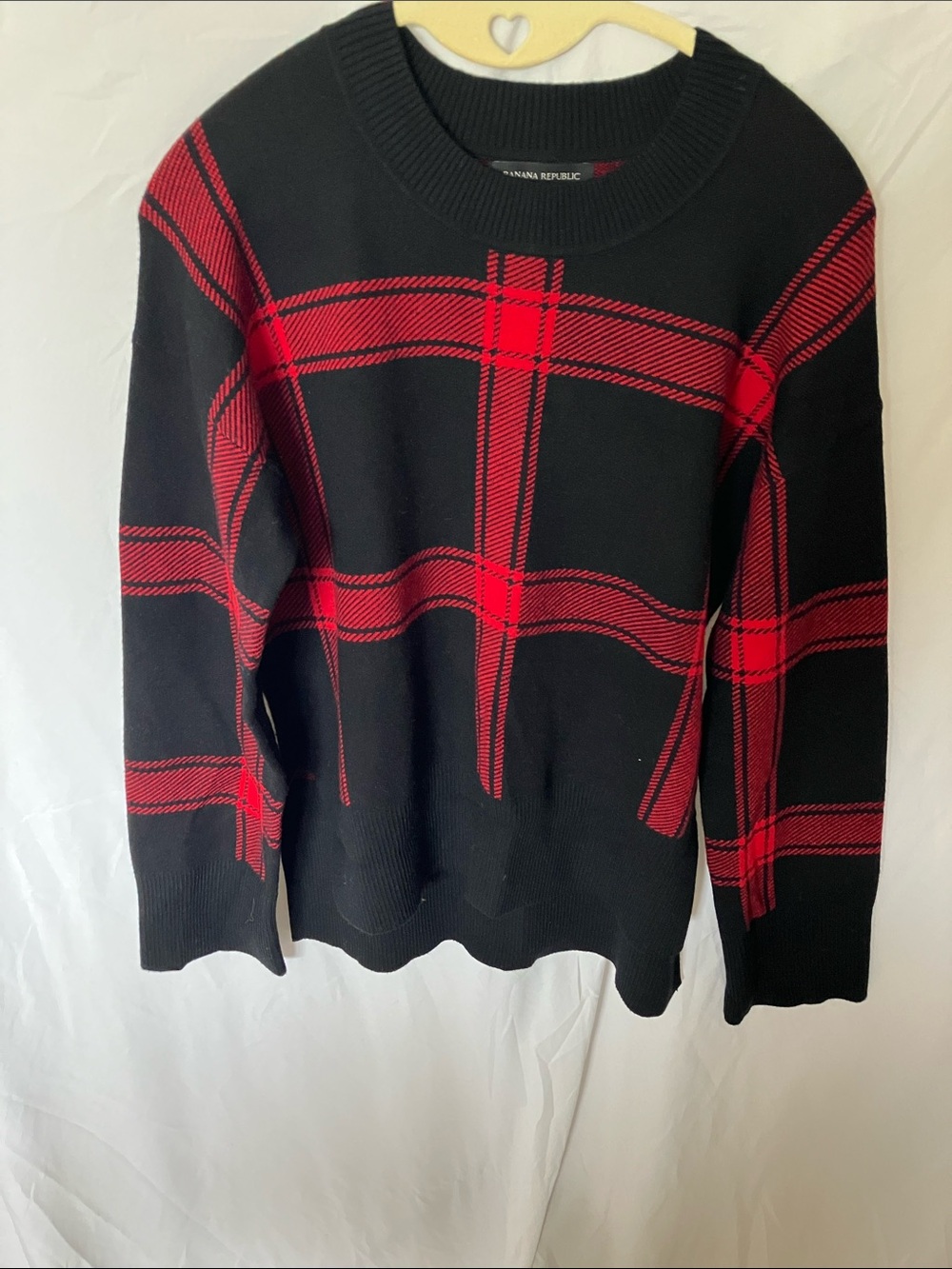 Banana Republic Black Crewneck Sweater with Red Plaid